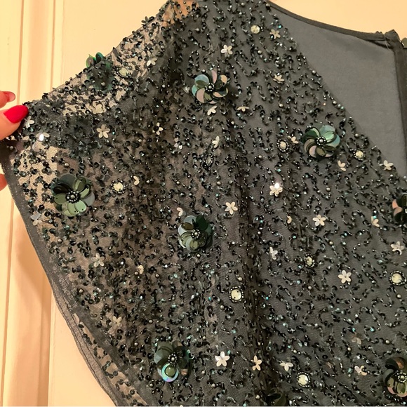 HAND-BEADED 3D FLORAL BLOUSON LONG GOWN IN DUSTY EMERALD - Picture 4 of 8